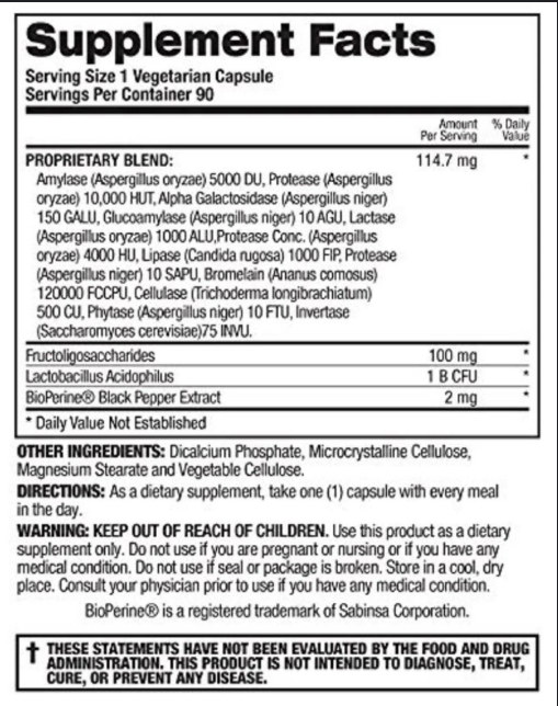 Top Secret Nutrition Digestive Enzymes